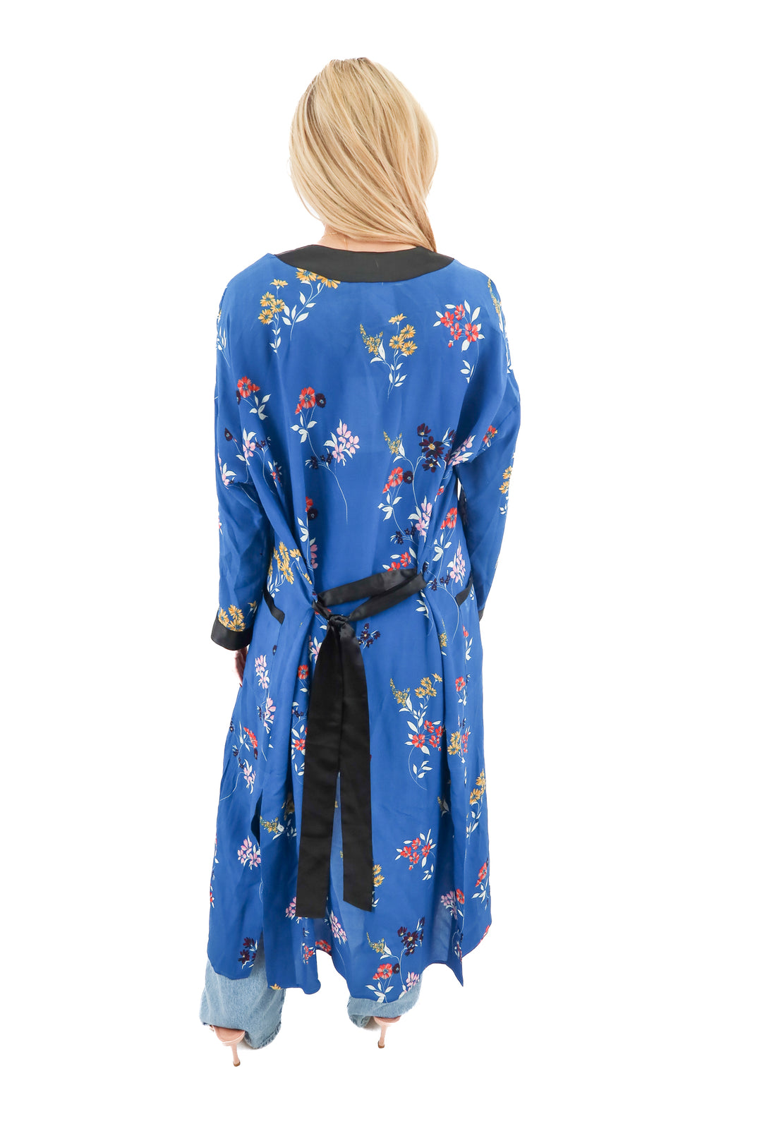tryb dean blue floral silk robe NWT (XS)
