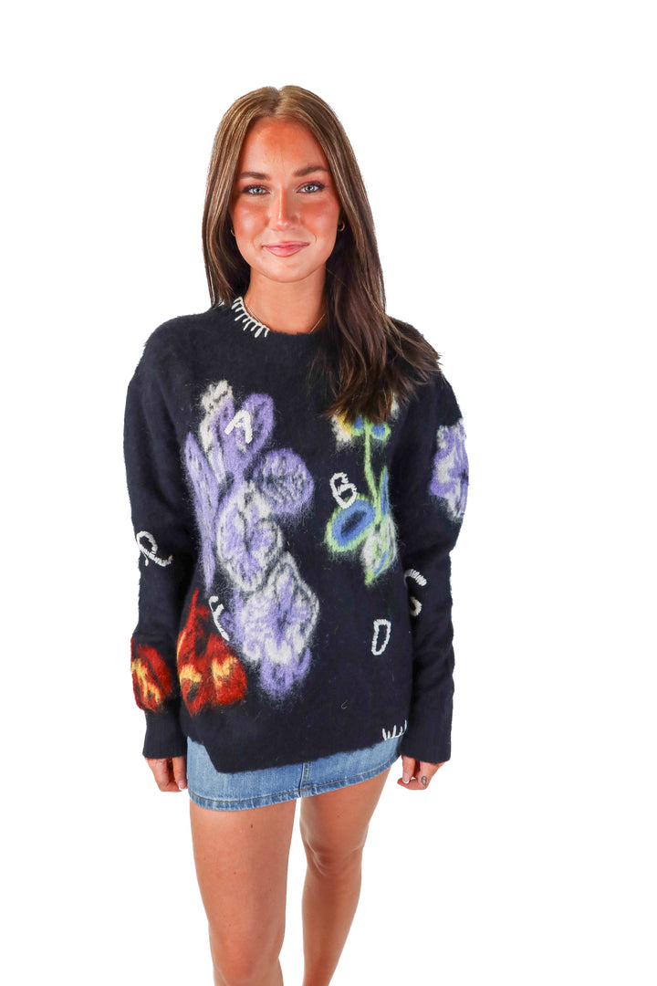 Roderic Wong x fabrique black floral sweater NWT (s; retail $358)