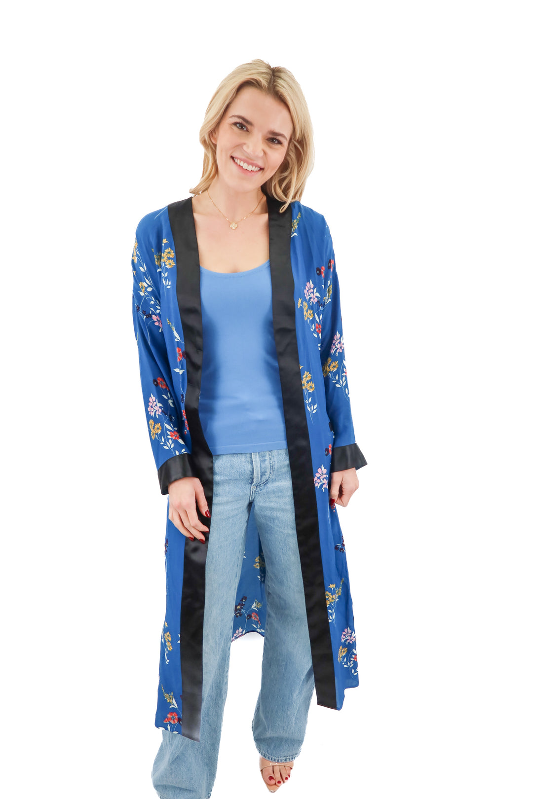 tryb dean blue floral silk robe NWT (XS)
