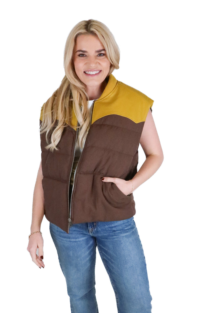 Elwood brown and mustard vest (m; retail $140)