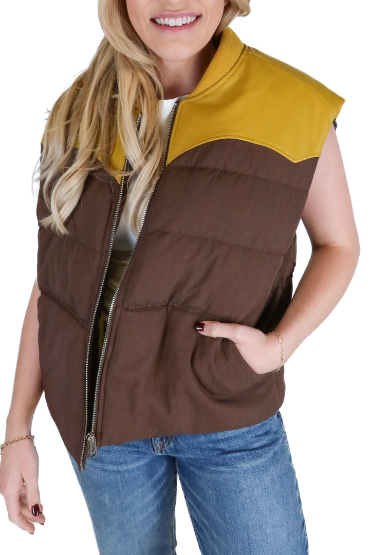Elwood brown and mustard vest (m; retail $140)