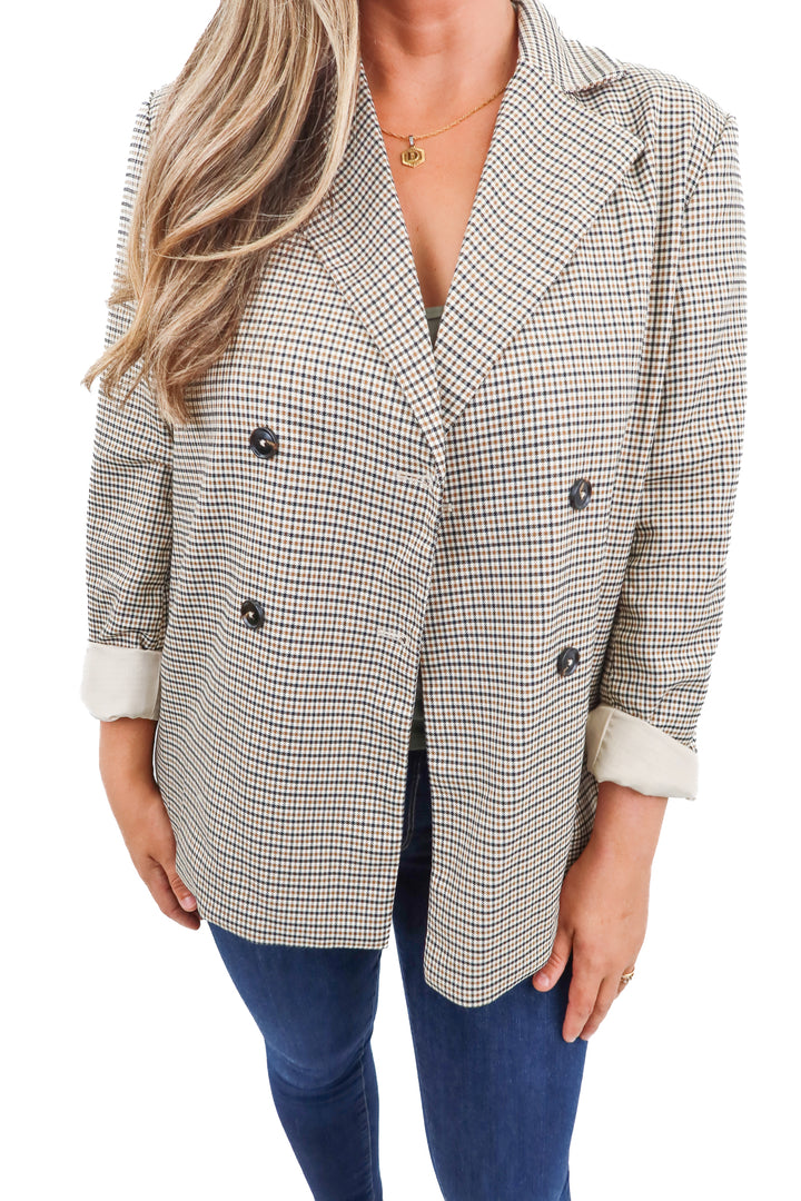 vici brown houndstooth blazer (m; retail $78)