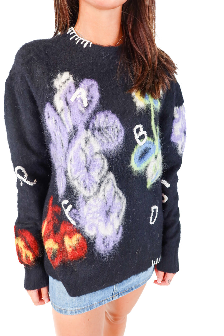 Roderic Wong x fabrique black floral sweater NWT (s; retail $358)
