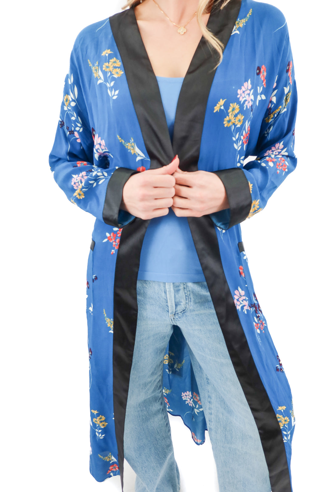 tryb dean blue floral silk robe NWT (XS)