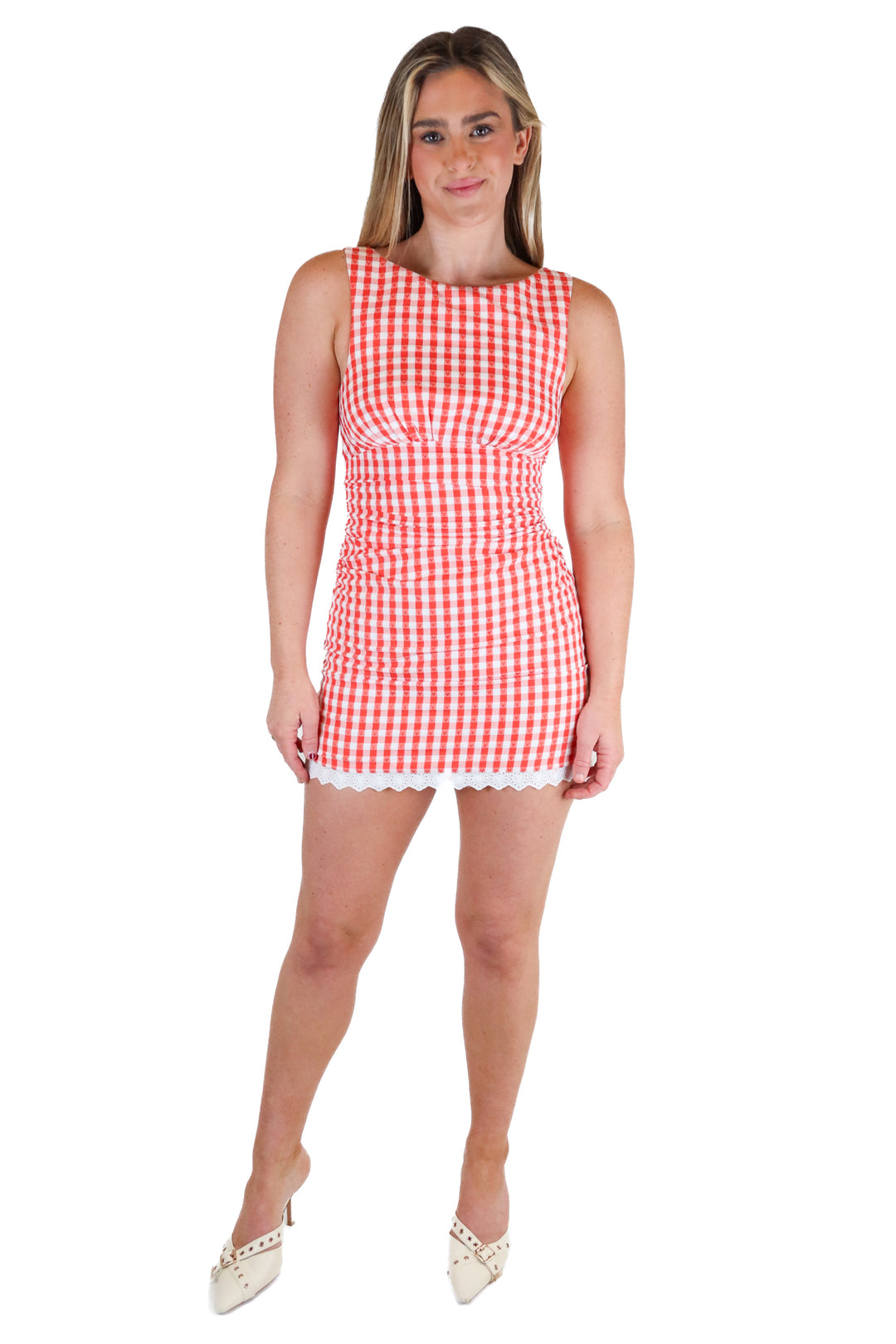 Majorelle Red Gingham Mini Dress NWT (XS; retail $198)