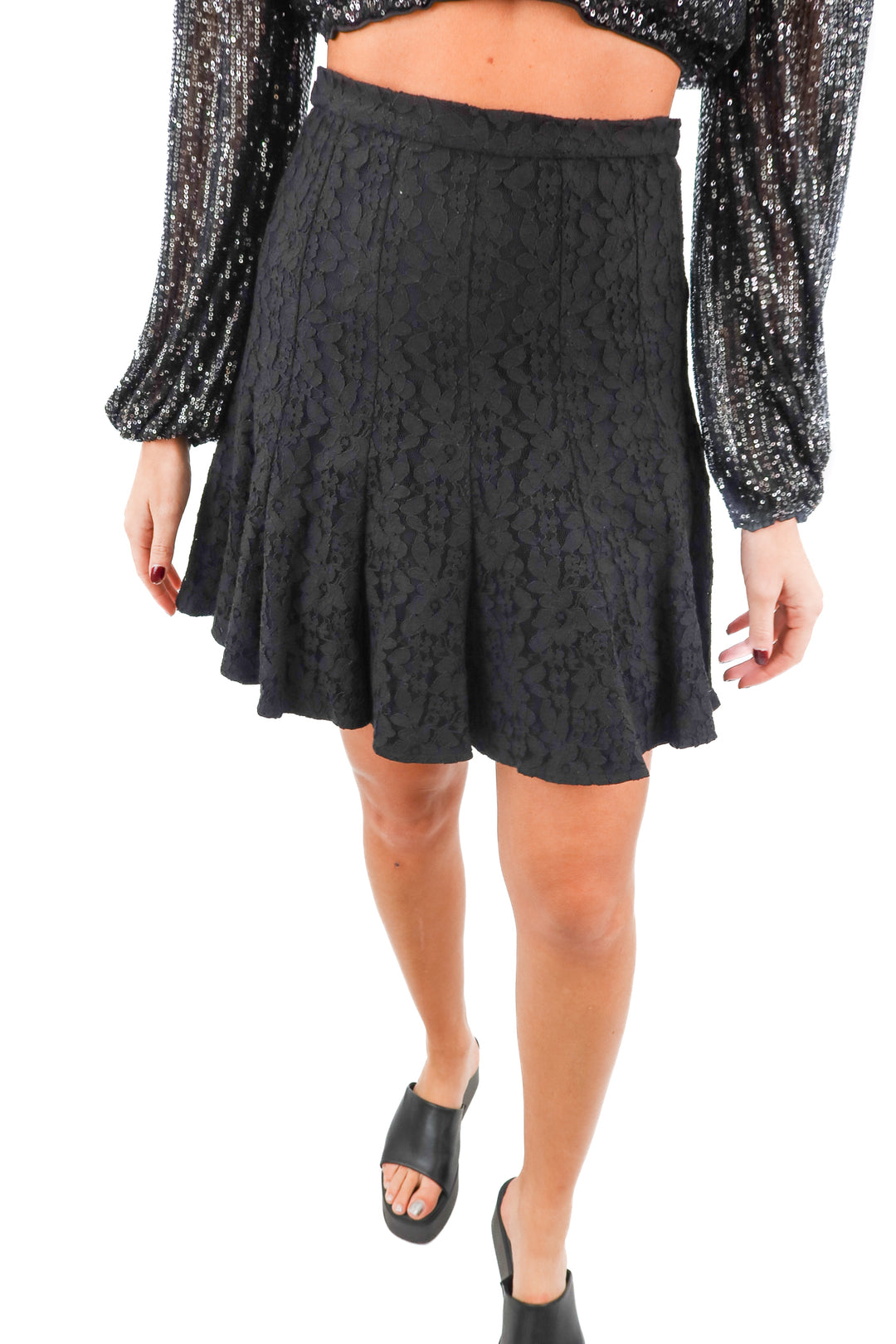 bcbgmaxazria black lace mini skirt (4)