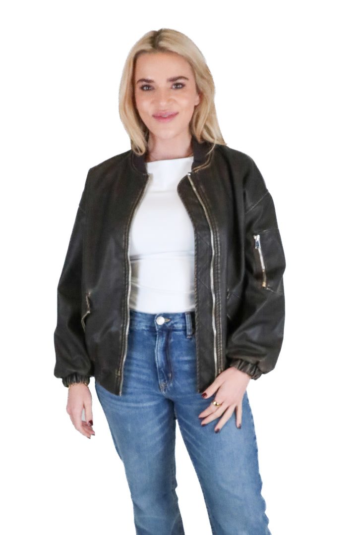vici faux leather bomber jacket (s)