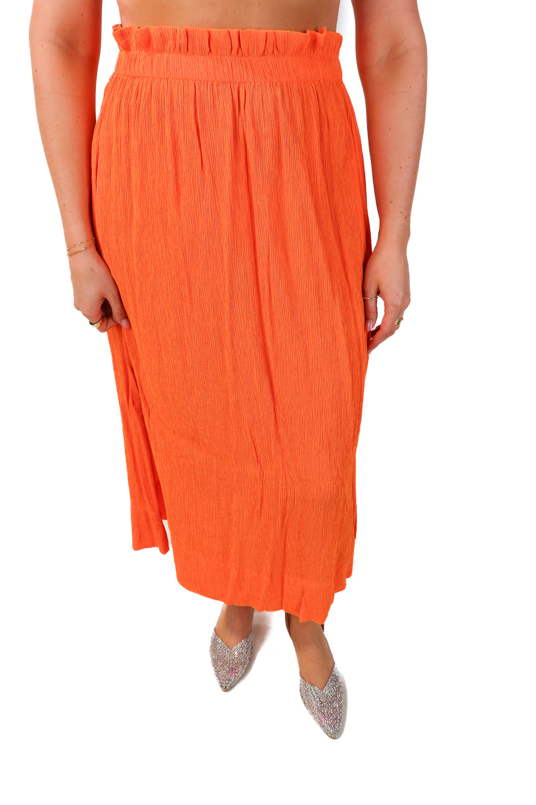 everlane orange plisse skirt NWT (M; retail $75)
