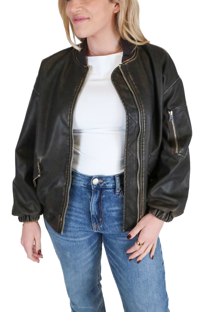 vici faux leather bomber jacket (s)