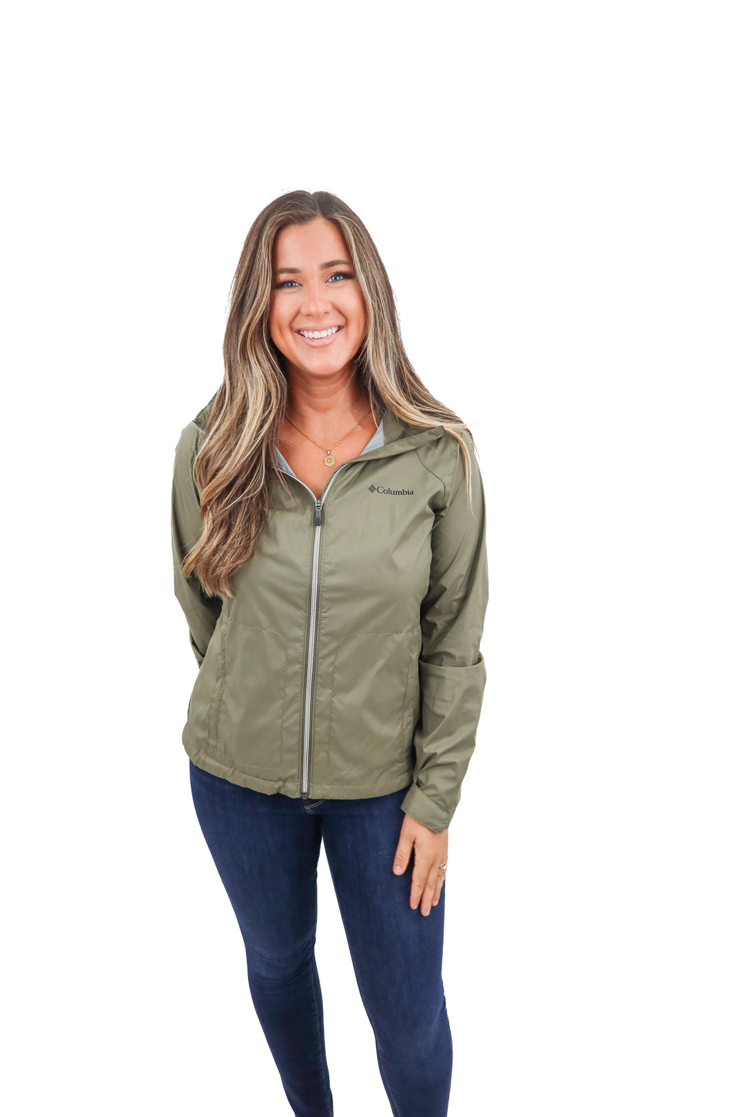 columbia green rain jacket (m; retail $50)