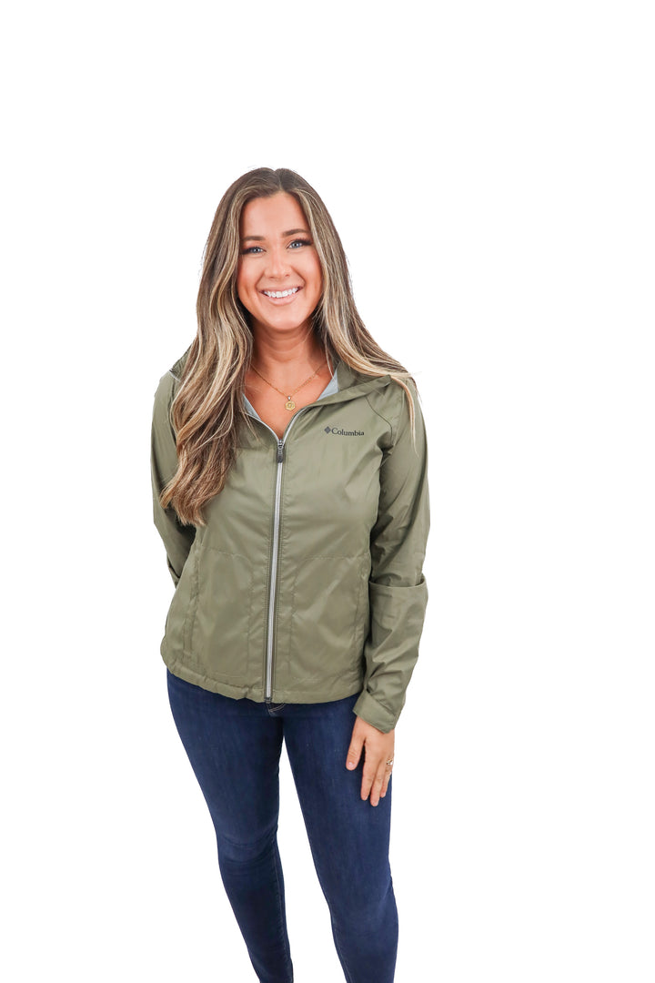 columbia green rain jacket (m; retail $50)