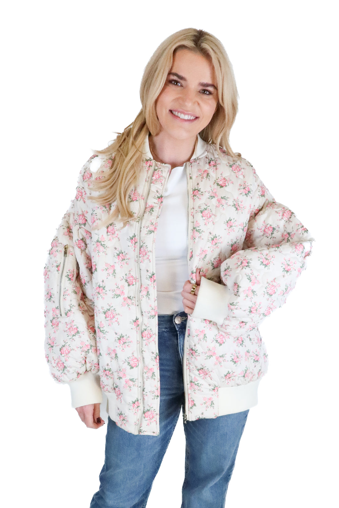 Mable pink floral bomber jacket (s)