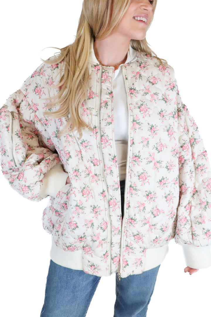 Mable pink floral bomber jacket (s)