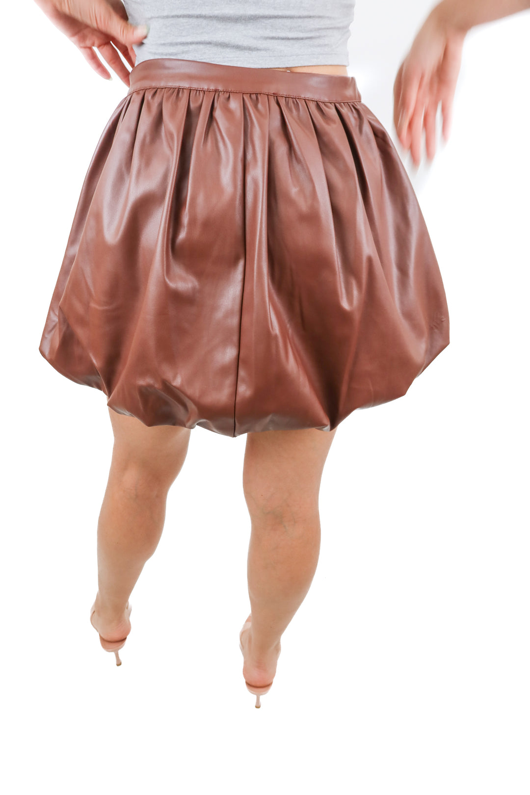 Anthropologie brown vegan leather balloon skirt (S; retail $120)