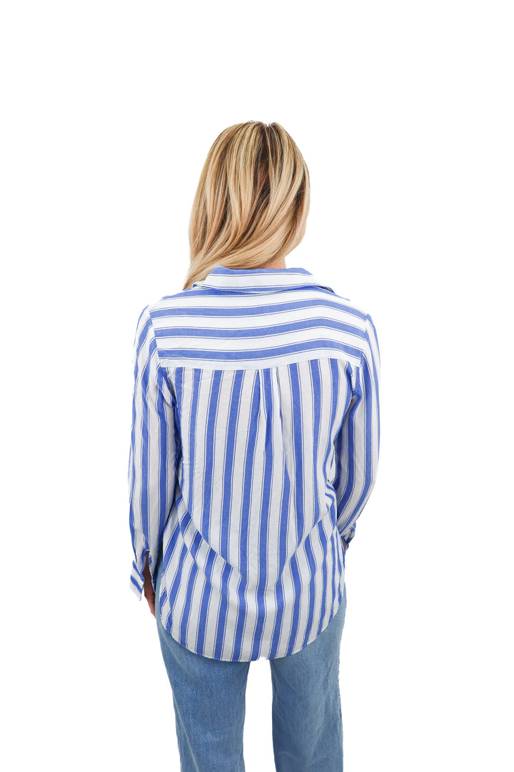 forever21 blue/white stripe button up (s)