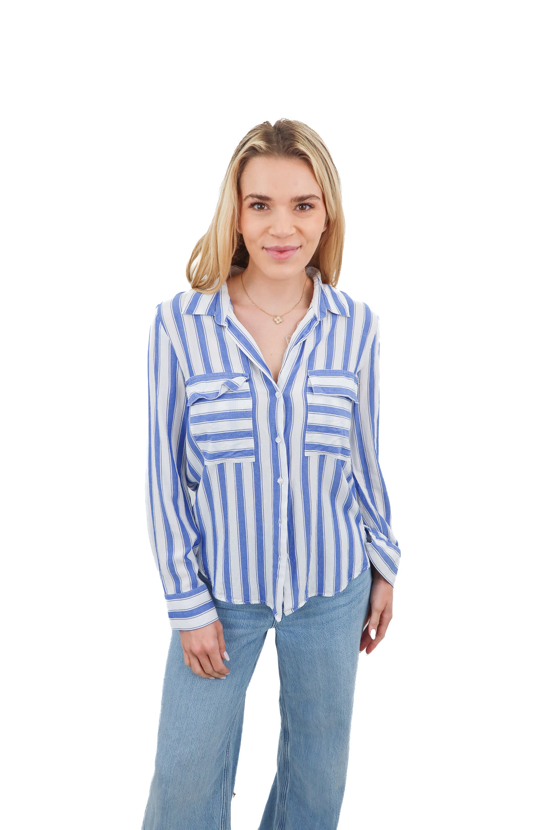 forever21 blue/white stripe button up (s)