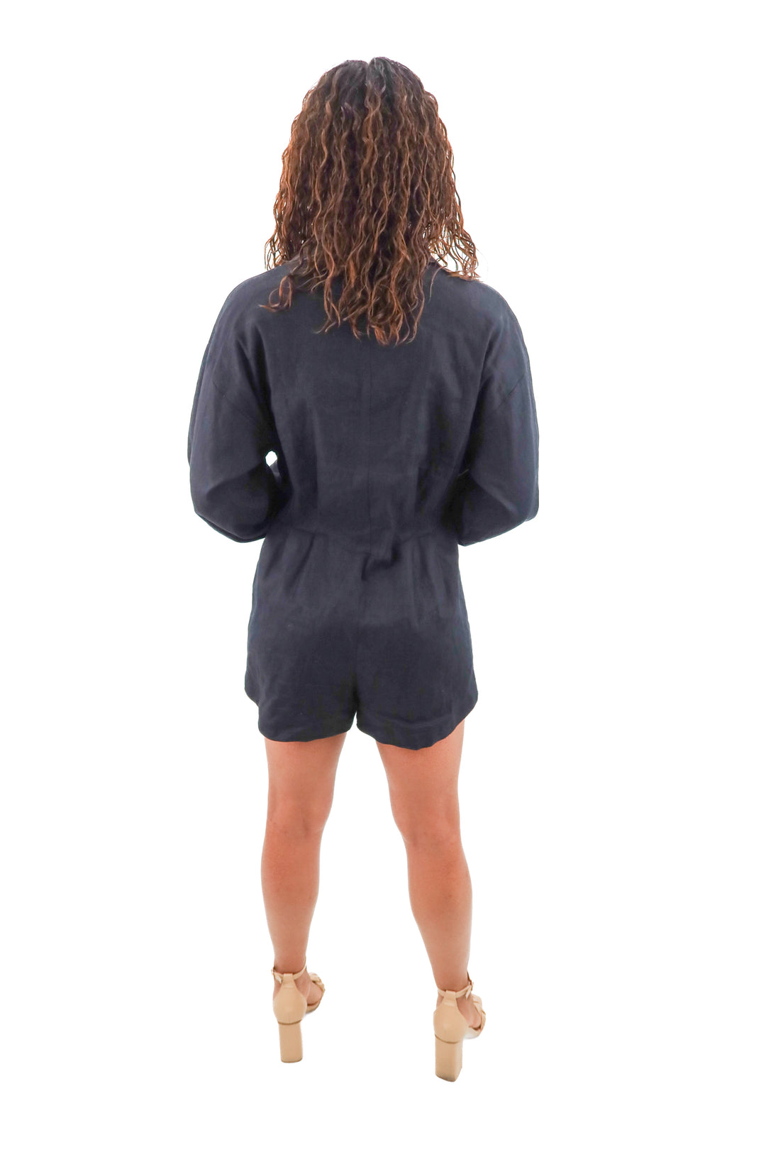 gianni bini black linen blend romper (s)