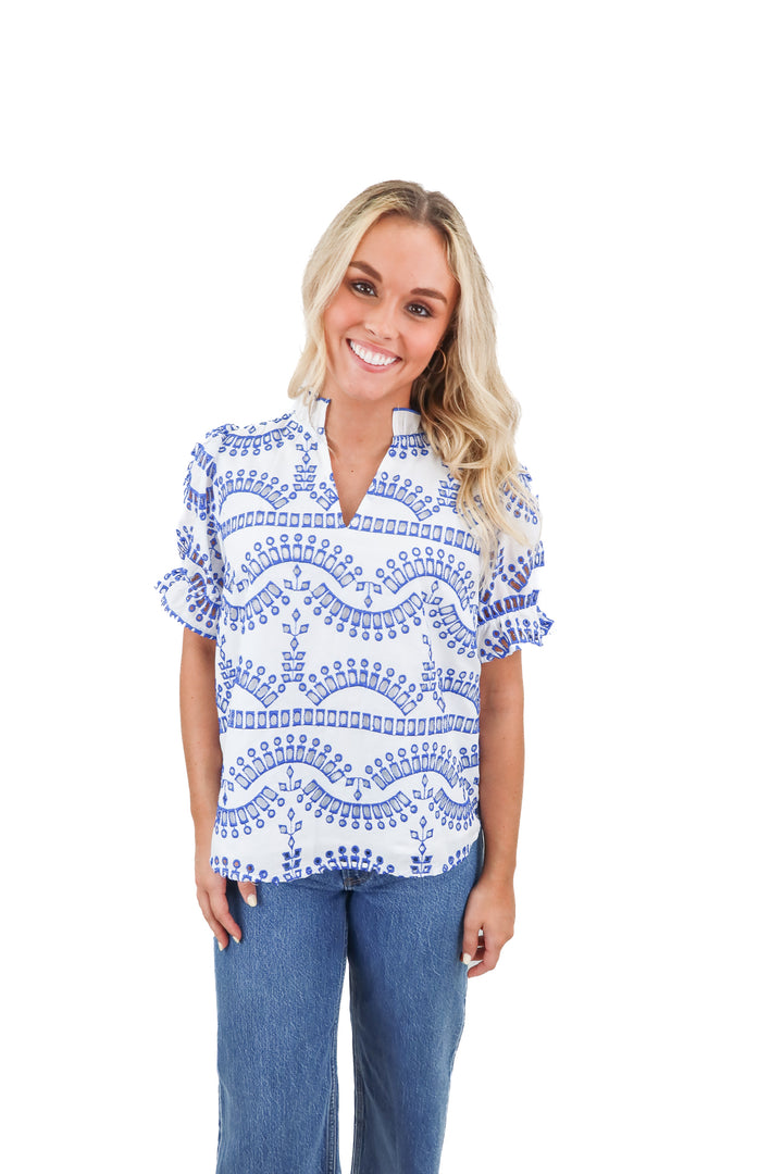 style usa blue/white eyelet top (s)