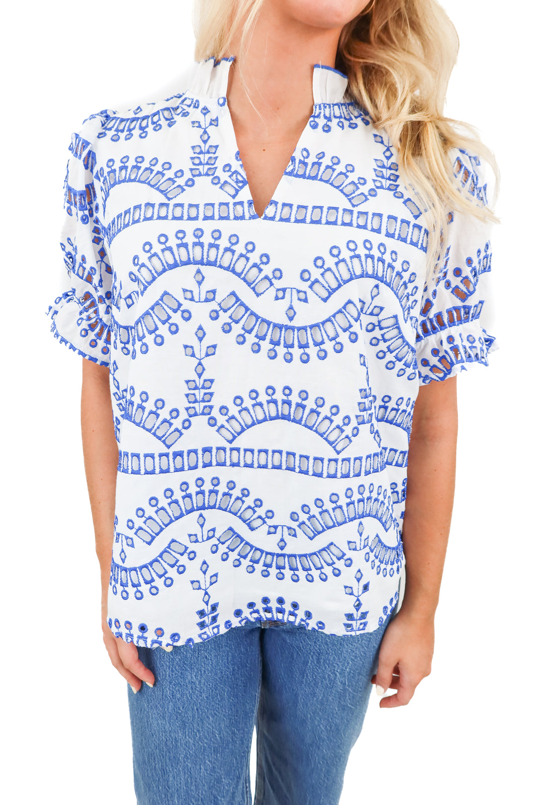 style usa blue/white eyelet top (s)