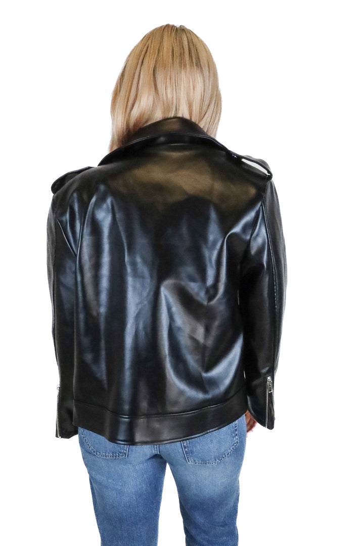 vici black faux leather jacket (s)