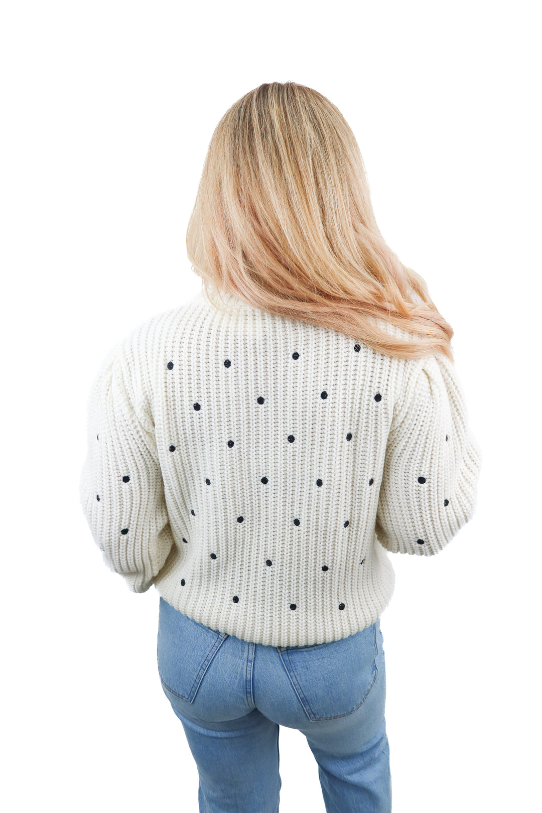 english factory white/black dot sweater (L; retail $78)