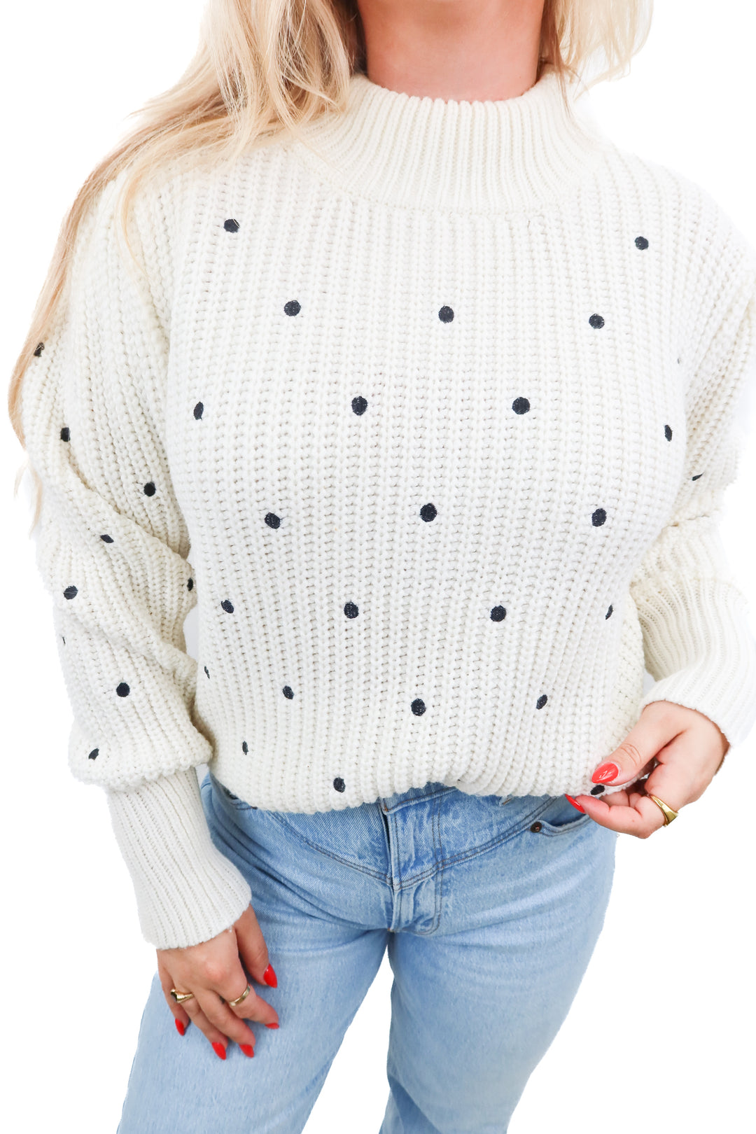 english factory white/black dot sweater (L; retail $78)