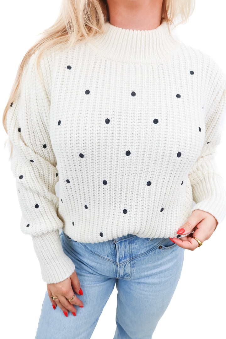 english factory white/black dot sweater (L; retail $78)
