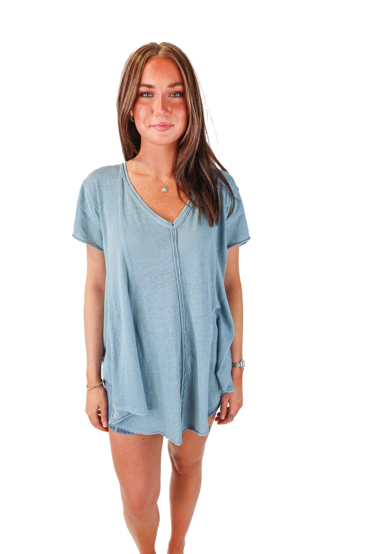 we the free blue oversized vneck tee (s)