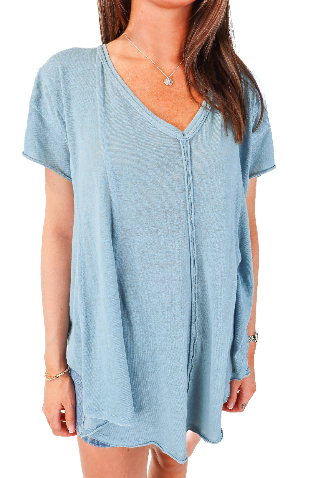 we the free blue oversized vneck tee (s)