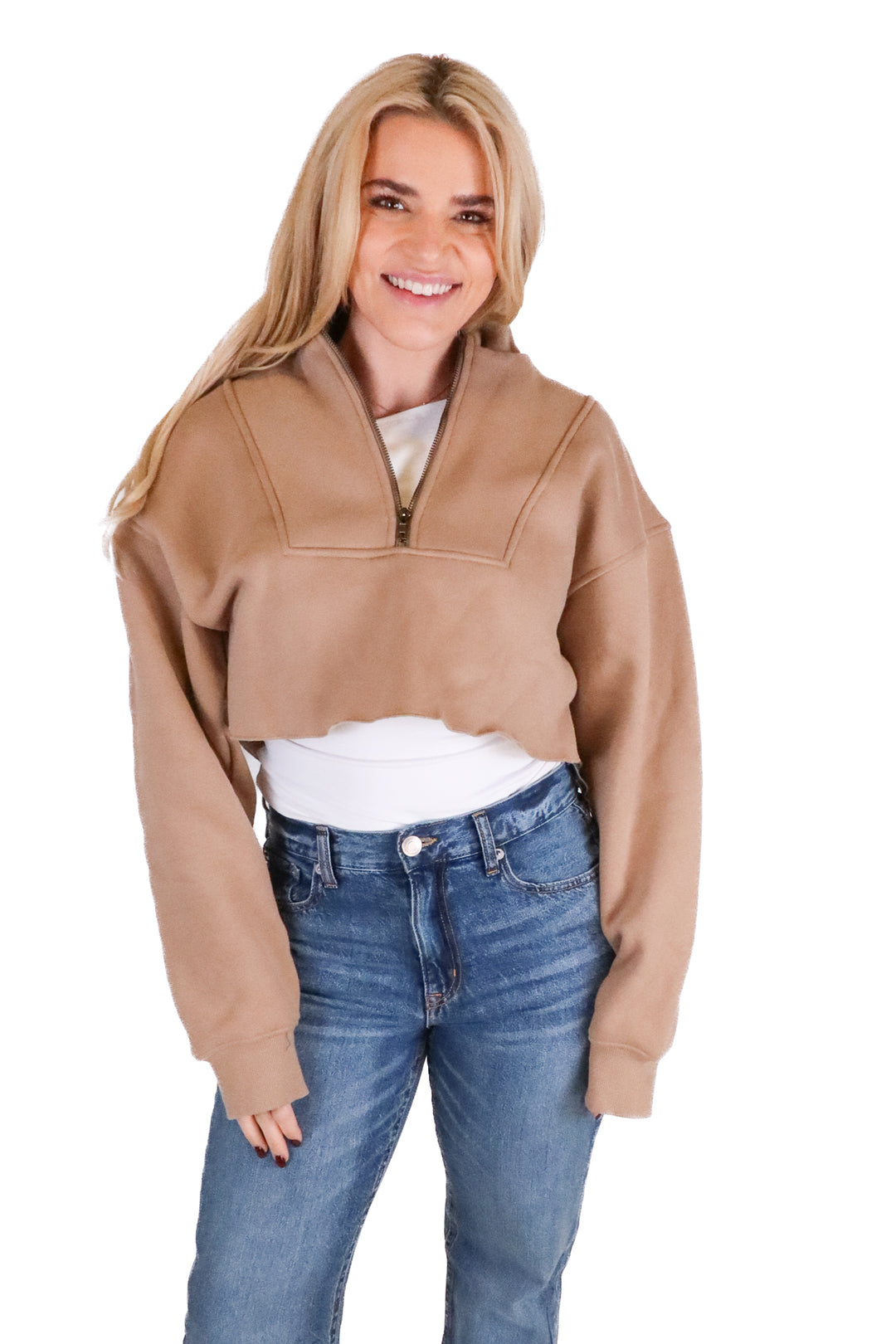 Allfenix light brown cropped zip up NWT (S)