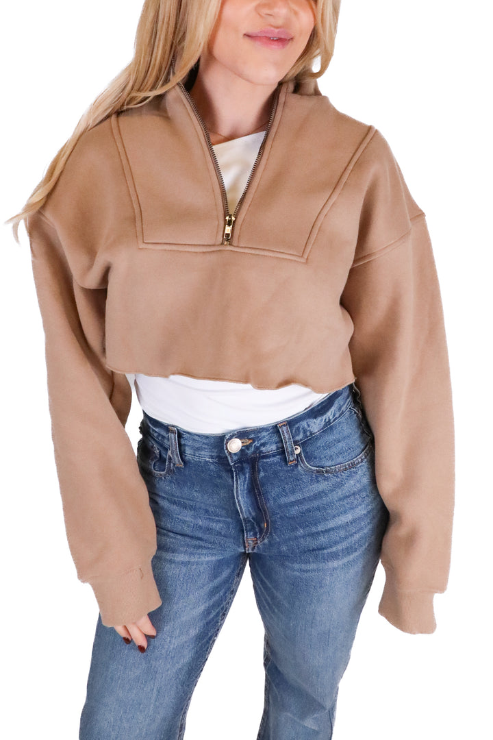 Allfenix light brown cropped zip up NWT (S)