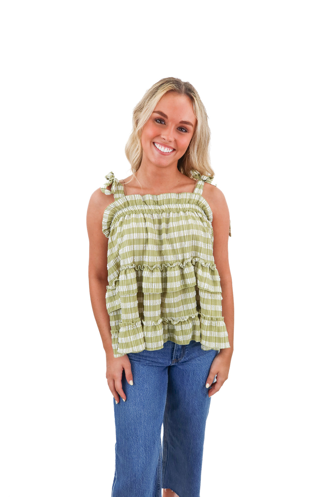 anthropologie green striped tank top (xs; retail $68)
