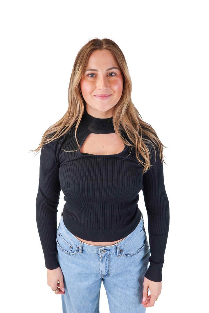 abercrombie & fitch black cut out long sleeve top (s)