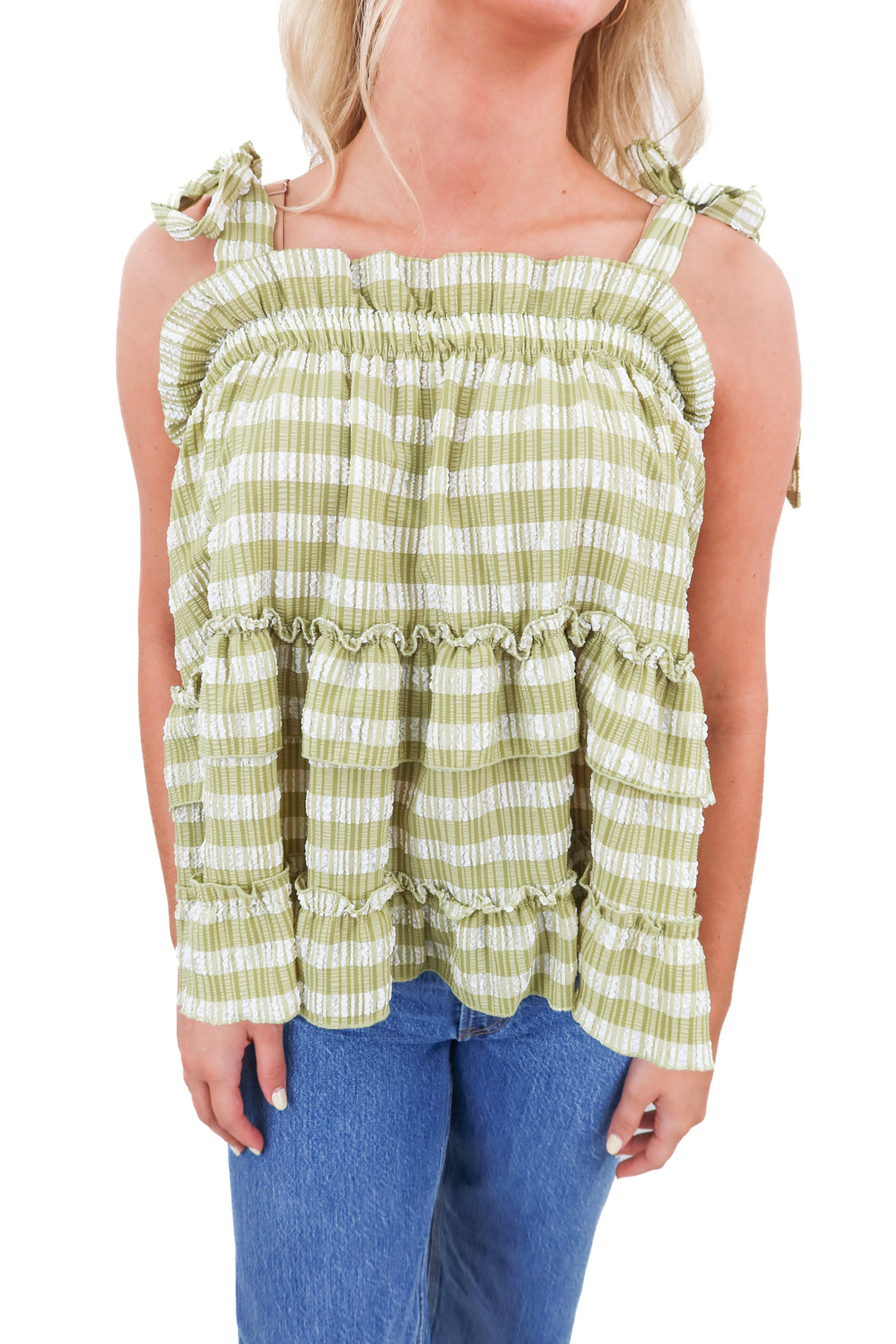 anthropologie green striped tank top (xs; retail $68)
