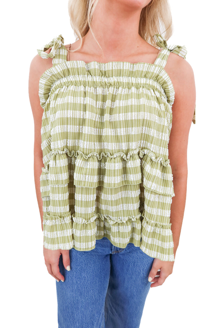 anthropologie green striped tank top (xs; retail $68)