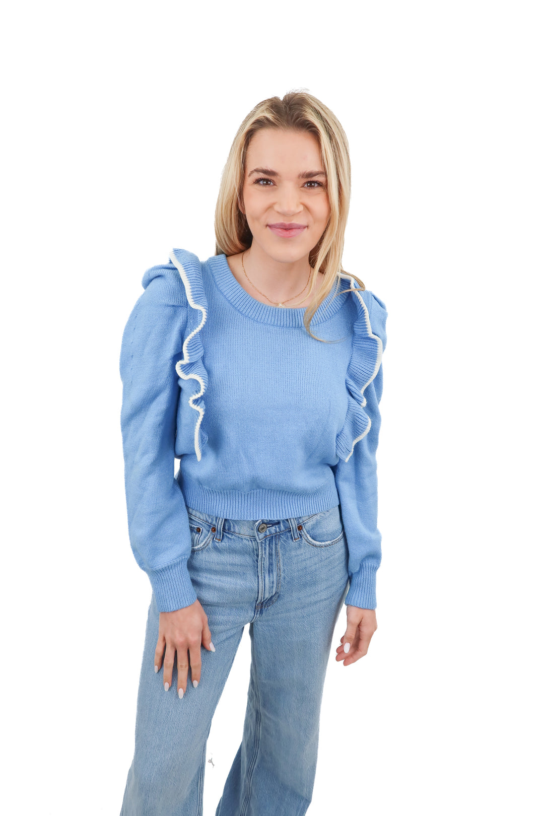 day + moon blue ruffle sweater (s)