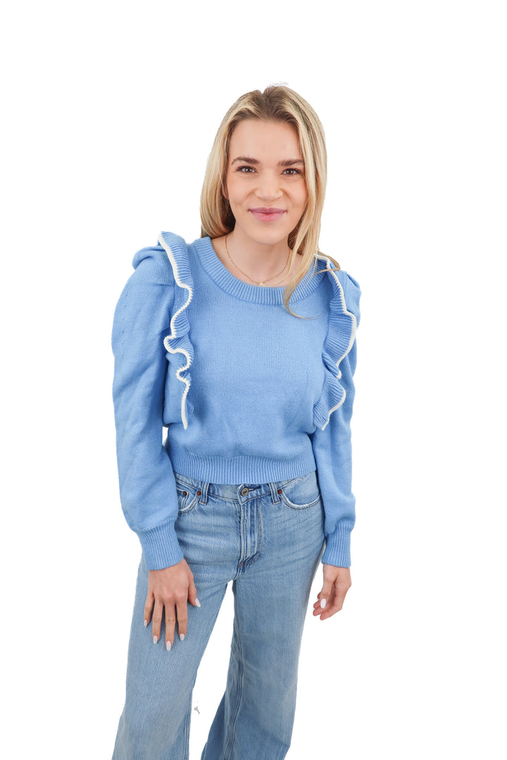 day + moon blue ruffle sweater (s)