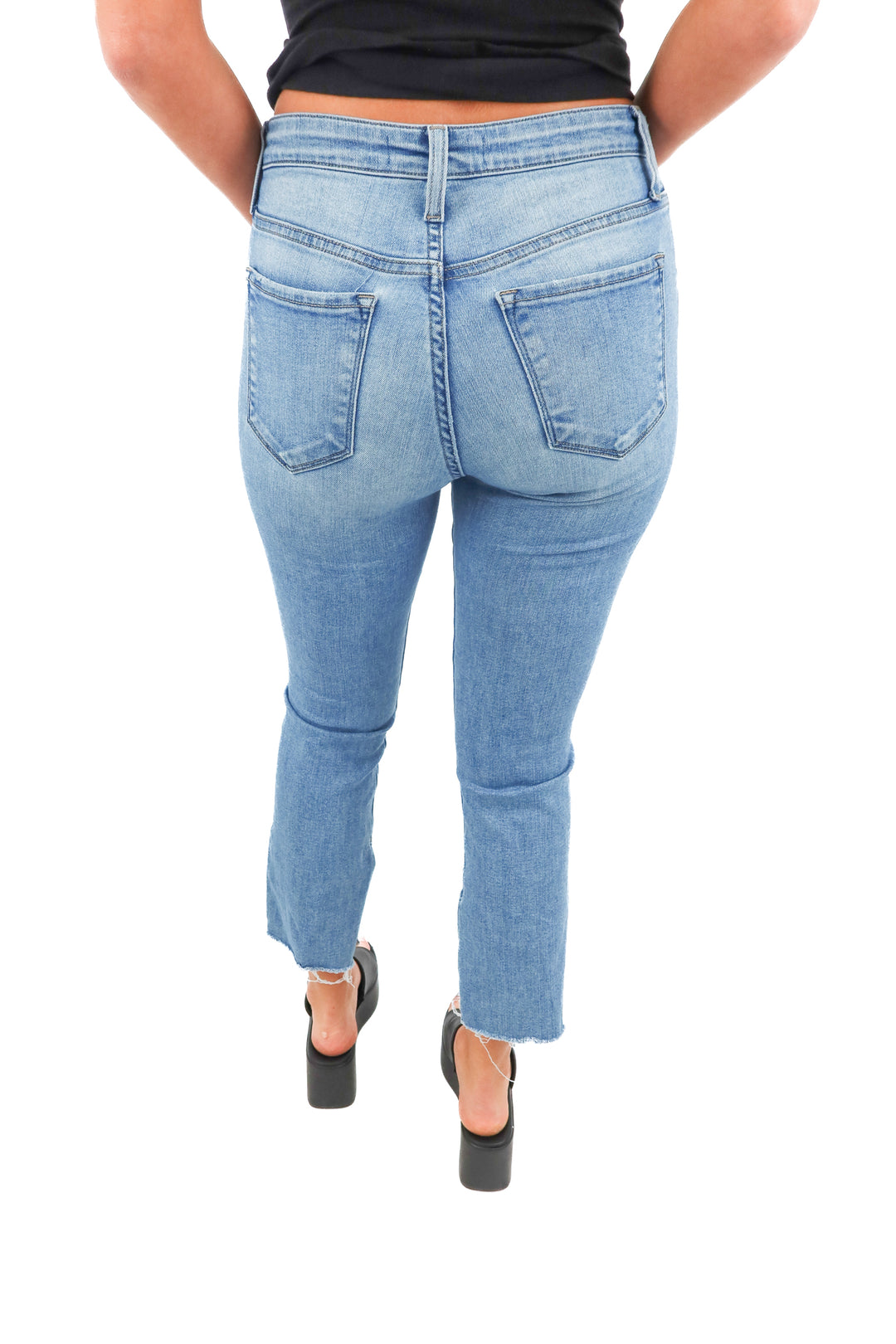 flying monkey light wash straight leg split raw hem jeans (26)