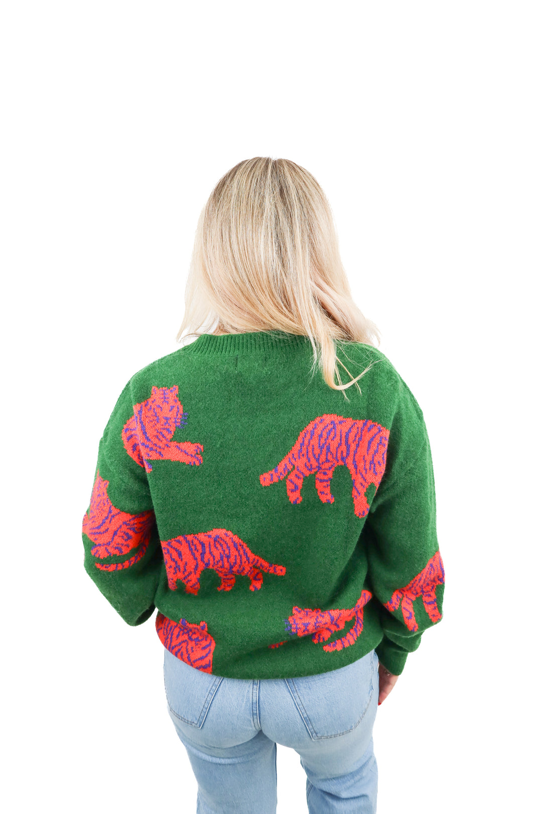 bibi green tiger sweater (m; retail $64)