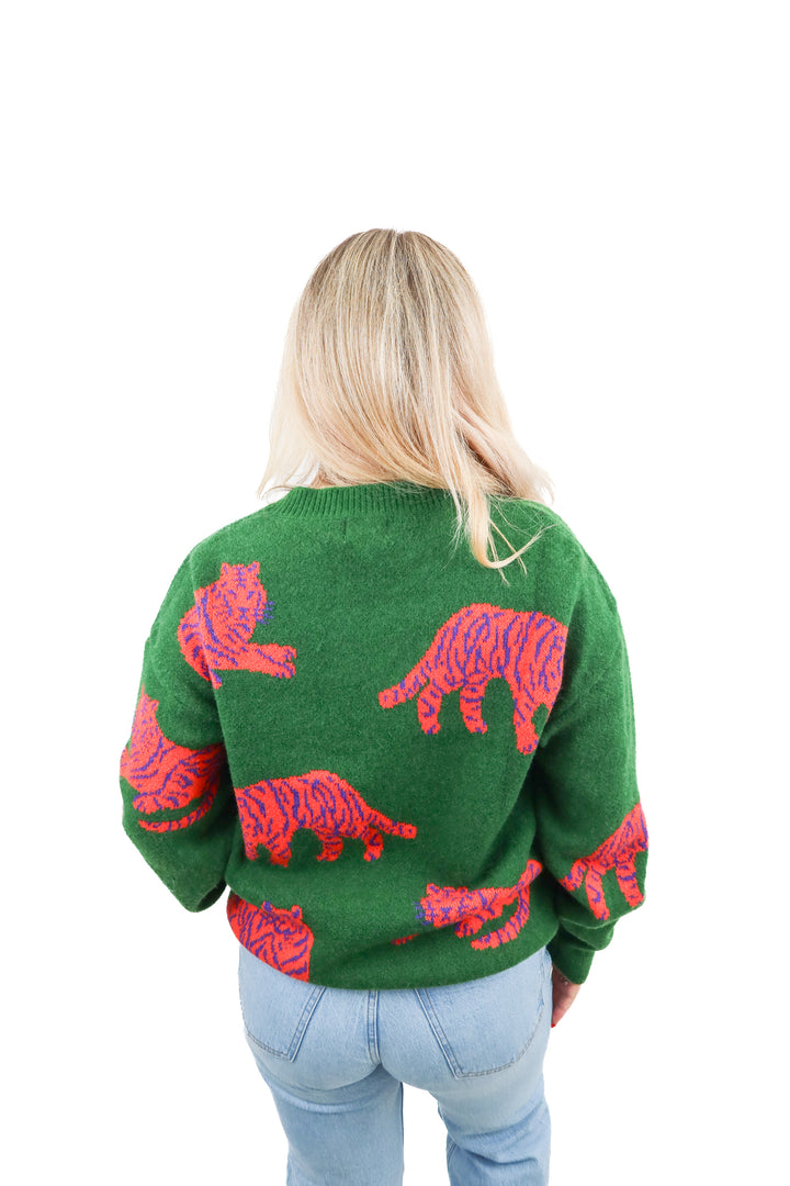 bibi green tiger sweater (m; retail $64)