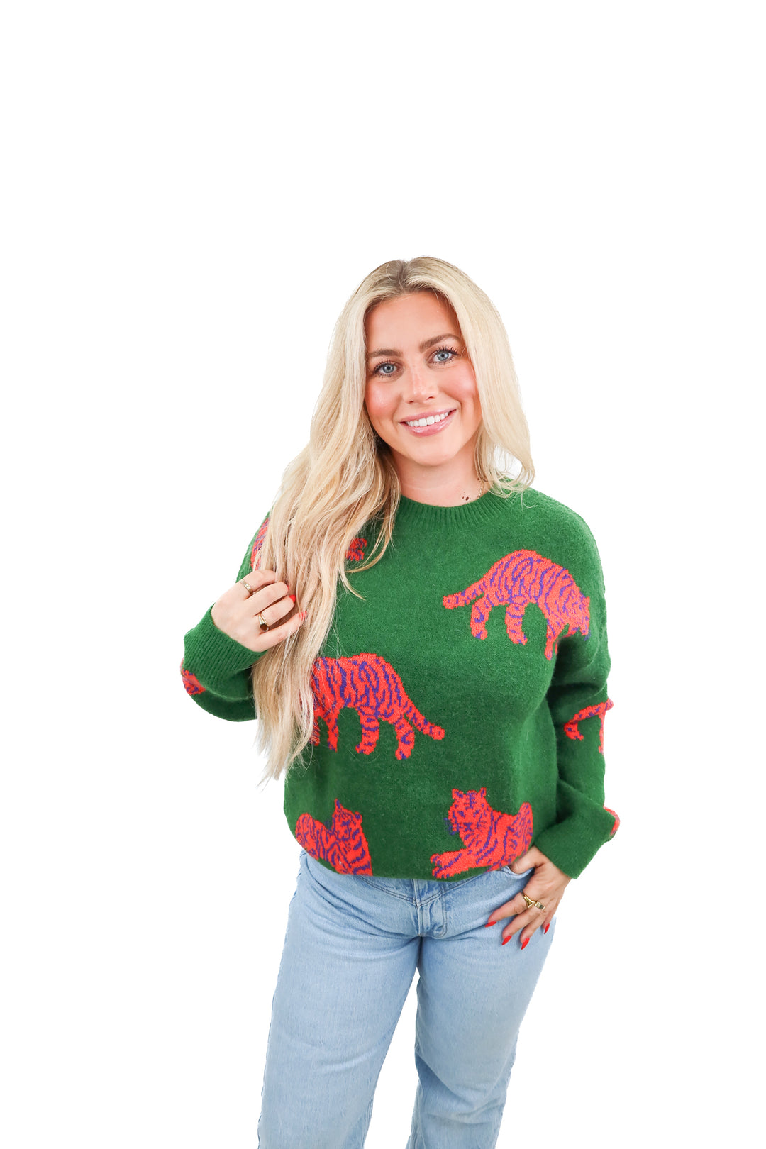 bibi green tiger sweater (m; retail $64)