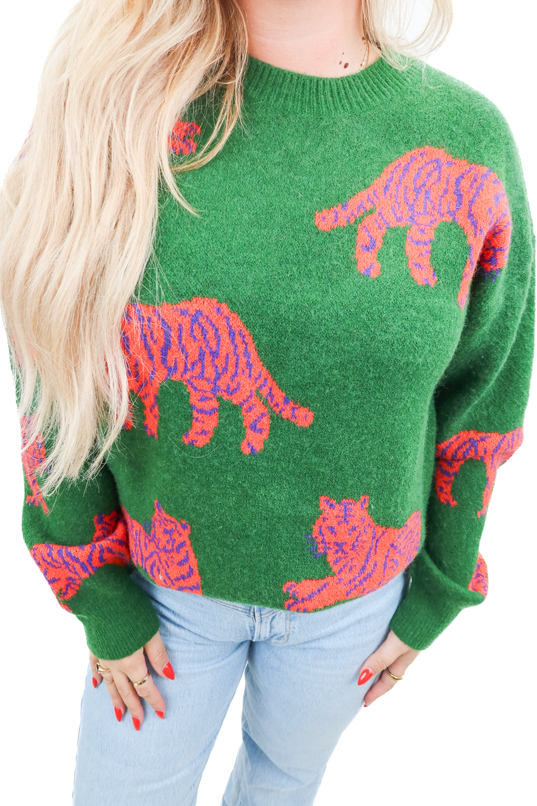 bibi green tiger sweater (m; retail $64)