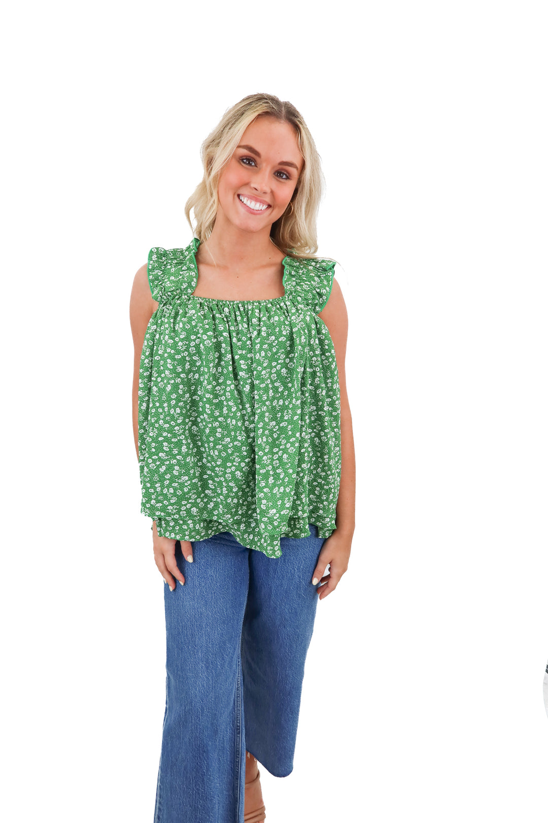 hyacinth house green floral tank top (s; retail $62)