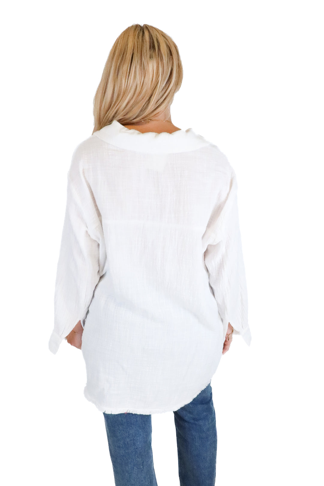 the post linen 3/4 sleeve button up top (s)