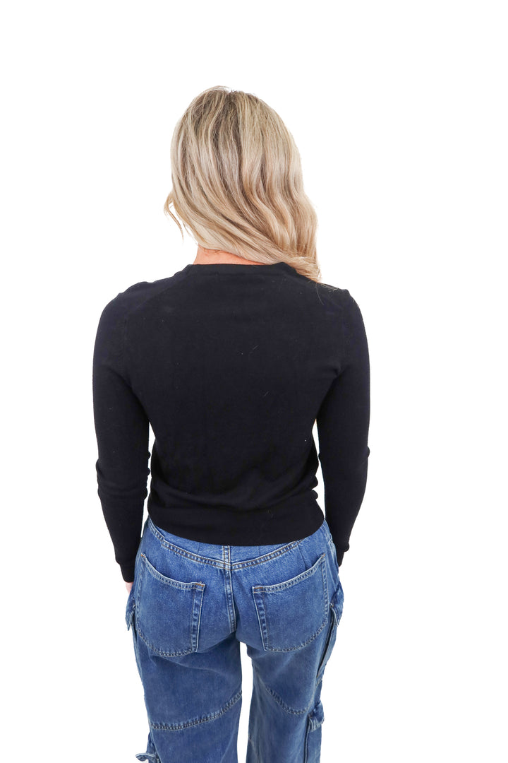 zara black knit long sleeve top (L)