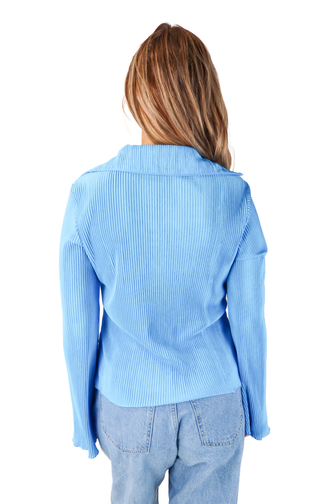 blue plisse button up top (L)