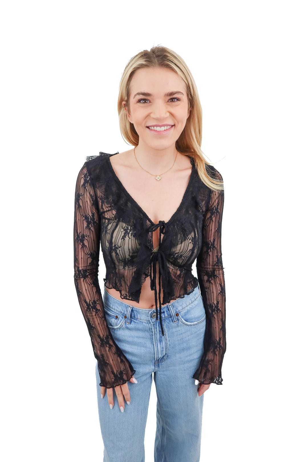 BLUSH lace tie front top (S)