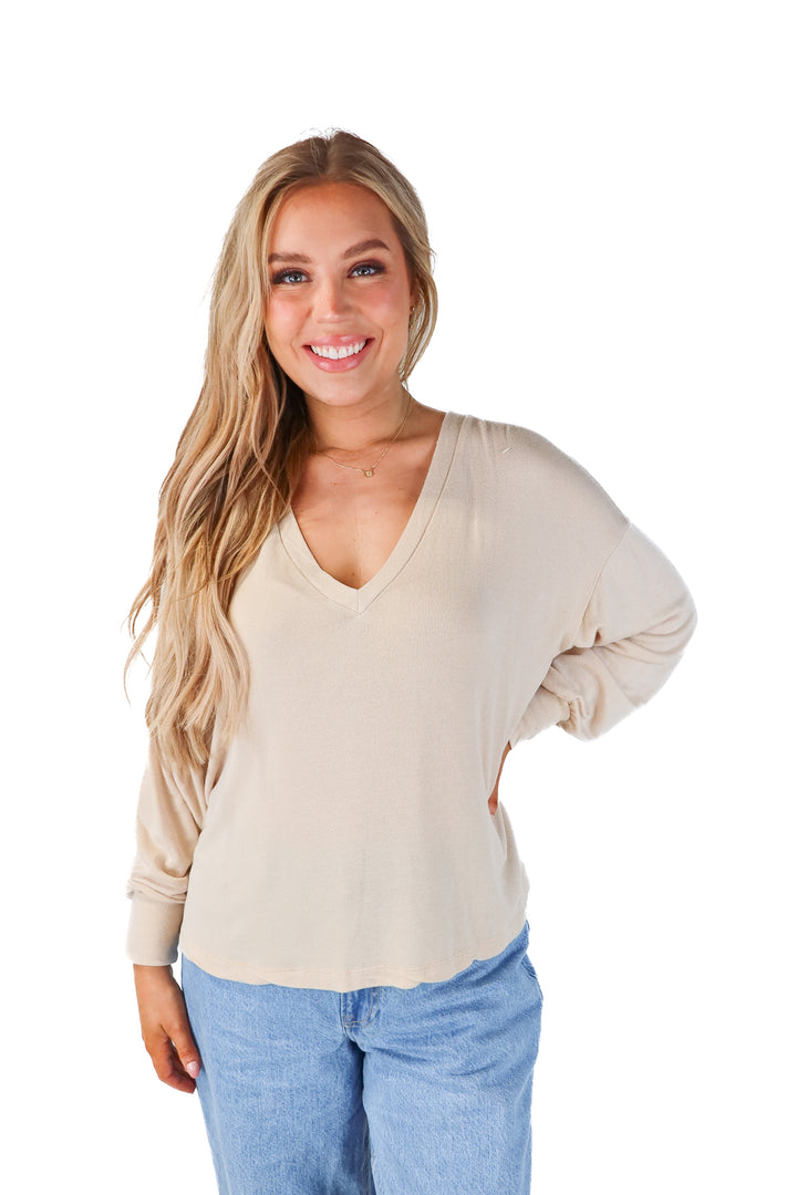 lovers and friends beige long sleeve top (m; retail $128)