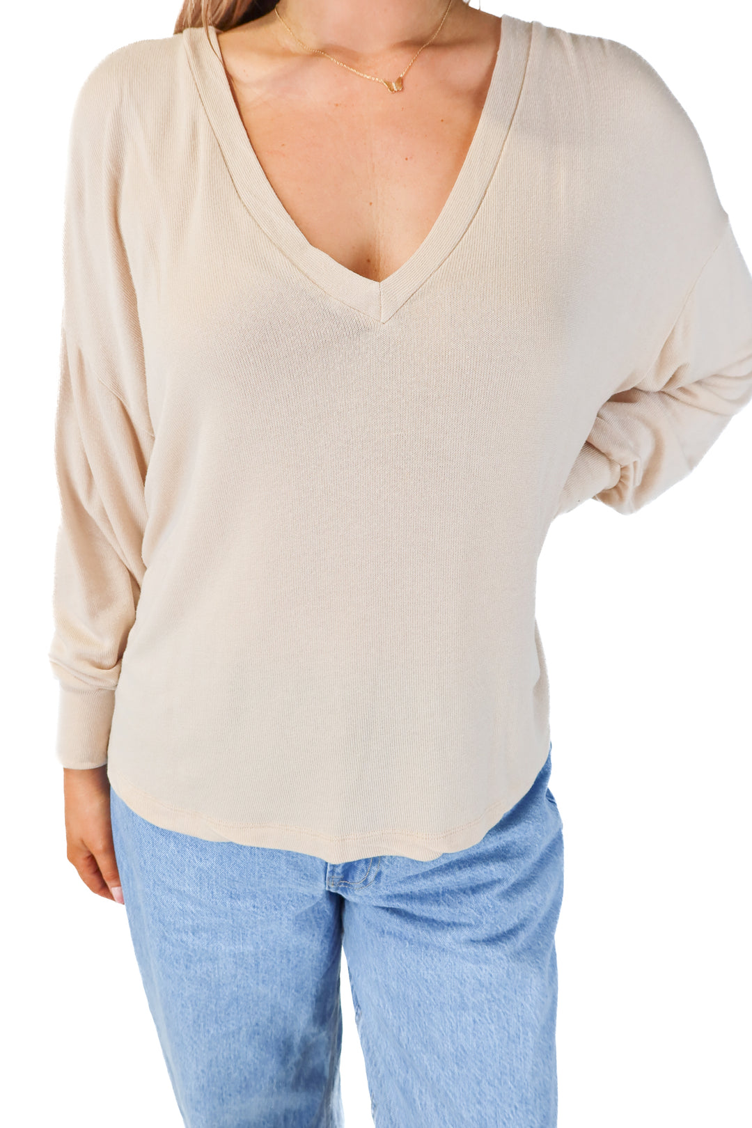 lovers and friends beige long sleeve top (m; retail $128)