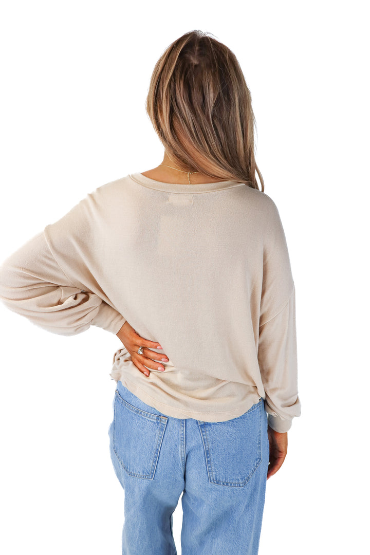 lovers and friends beige long sleeve top (m; retail $128)